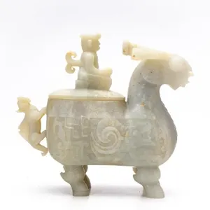 CHINESE ARCHAISTIC CARVED HARDSTONE RAM VESSEL
