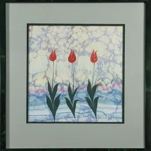 'TULIP TRIO' EBRU TURKISH WATER MARBLING ON PAPER