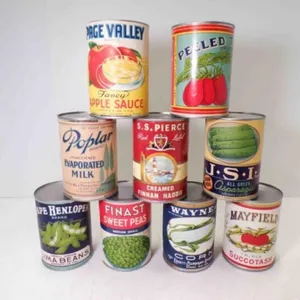 9 EMPTY Canned Goods Vintage Labels on EMPTY
