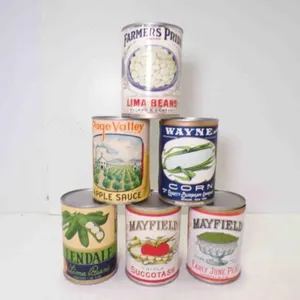 6 EMPTY Canned Goods Vintage Labels on EMPTY