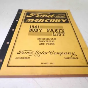 1941 Ford & Mercury Body Parts List Passenger Cars