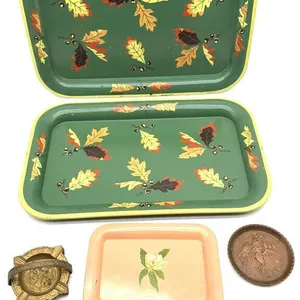 Vintage Fall Leaves Metal Trays, Vintage Metal