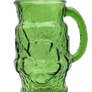 Vintage Green Floral Pattern Pitcher 10”