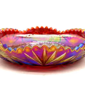 Vintage Red Carnival Glass Dish 8” x 1.75”