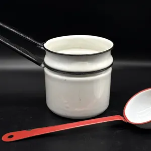 Vintage Porcelain Enamel Double Boiler and