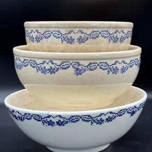 Vintage Empress Ivory Stoneware Blue Cross Stitch