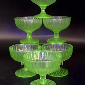 (6) Vintage Uranium Glass Sherbets 3” Tall 
- no
