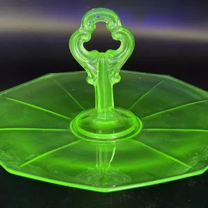 Vintage Uranium Glass Handled Platter 10.5” x 5”