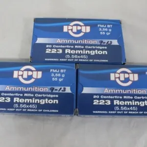 60 Rnds. PPU .223 Rem. (5.56x45), 55 Gr. FMJ BT