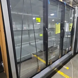 2025 Hussmann RL-3 3-door glass door frozen food display case. Features adjustable wire shelving and reach-in low-temperature design. Electrical: 208V