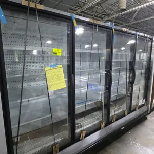 2025 Hussmann RL-4 4-door glass door frozen food display case. Features adjustable shelving, LED lighting, and reach-in low-temperature design. Electr