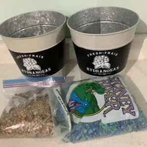 Tin planters, approx 7 1/4" dia x 7 1/2" high, aquarium gravel