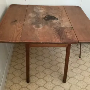 Vintage drop leaf wooden table, approx 35 1/2" x 21 1/2" x 30" high, full length 42", top is warped and stained