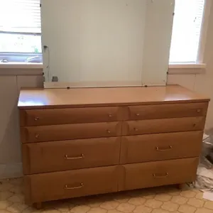Vintage dresser with mirror with dovetail drawers, made by Pepplers, very well made, 54" x 19" x 32 3/4" high, mirror is broken and rough