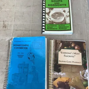 Cookbooks; Winnipegosis 75th Anniversary, Soup and Borscht, Dauphin Clinic Pharmacy