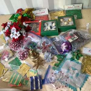 Christmas decor, tree topper, balls, stretch garlands, some new