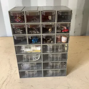 Plastic organizing drawer, interlock for expansion, 10" x 5" x 14" high, contents included