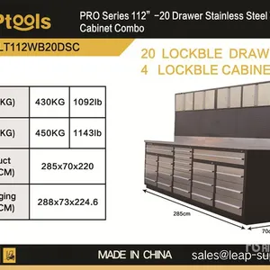 2026 LEAPtools LT112WB20DSC 2850 mm 20-Drawer Pro Series Workbench (Unused)