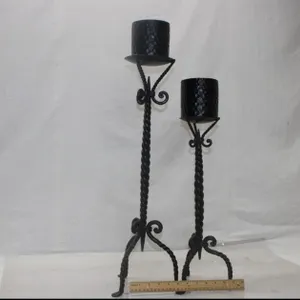 Pair Of Metal Candle Stands, 24 And 18 Inches