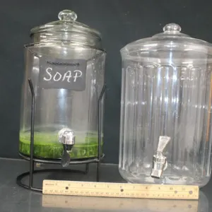 Plastic Drink Dispenser And Glass Soap Dispenser
