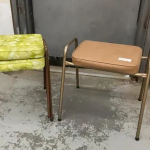 3 STACKING STOOLS - PAIR OF GREEN CUSHIONED AND 1 ASSORTED BROWN CUSHION