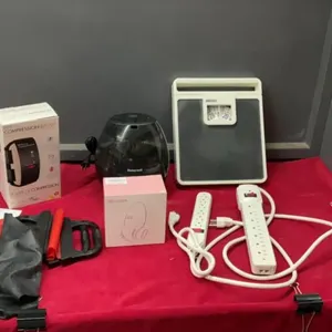 BOX W/ COMPRESSION PUMP, EXERCISE BANDS, SMALL HONEYWELL HUMIDIFIER, ETC.