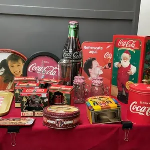 BOX OF ASSORTED COLLECTABLE COCA-COLA THEMED ITEMS - SEEM TO BE REPLICA’S