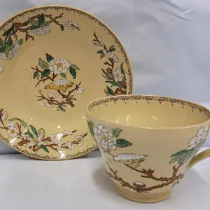 Wedgwood Etruria England Tea Cup and Saucer Set with Floral and Bird Motif