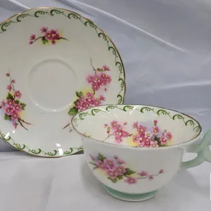 Shelley Fine Bone China Teacup & Saucer Blossom Time England Pink Cherry Blossom Floral Gold Trim