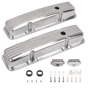 **Wow** A-Premium Aluminum Valve Covers with Holes Retro Finned Polished Compatible with 1958 - 1986 Small Block Chevy SBC Engines . Retail $218