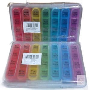 2 NEW (color may vary)  Zoksi 28-Slot Weekly Pill Organizer, Multicolor, 4 Times/Day, Snap Shut, Backup Slot