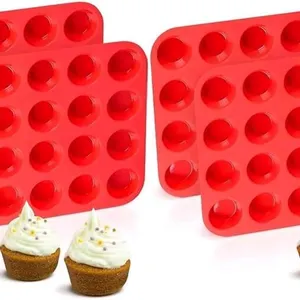4 New 24-Mini Cups Silicone Muffin Pans, Reusable Cupcake Baking Pan Moulds, Nonstick BPA Free Silicone, 8.9" × 13" Each