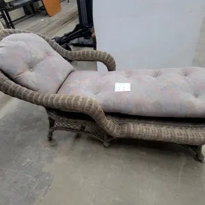 Vintage Wicker Chaise Lounge with Tufted Floral Cushion