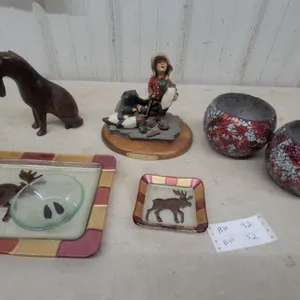 Ducks Unlimited Carved Wood Dog, Mosaic Bowls and Glass Trays