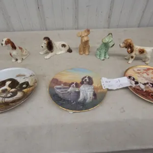 Frank Vizcarra Hunting Dog Collector Plates and Ceramic Spaniel and Terrier Dog Figurines made in