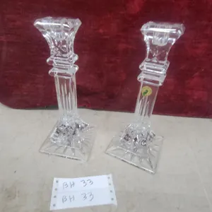 Pair of Waterford Crystal Candlesticks with Square Faceted Base and Fluted Stem