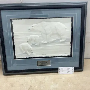 "True North II" Framed Limited Edition Cast Paper Art 851/999 Polar Bears, 19 × 23”