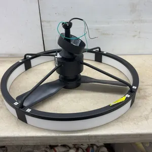 Modern Black Low-Profile 3-Blade Ceiling Fan with Circular LED Light Ring, Approximately 28”