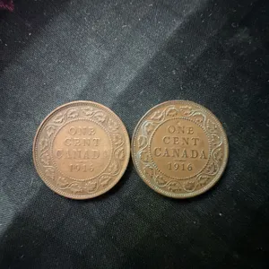 1916 Canada King George V One Cent Coins, Pair