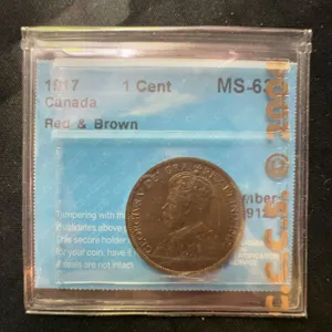 1917 Canada 1 Cent Coin, MS-63 Red & Brown, CCCS Certified
