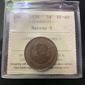 1859 Canada One Cent ICCS EF-40 Narrow 9