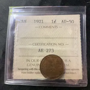 1921 Canada One Cent Coin ICCS AU-50 Certified