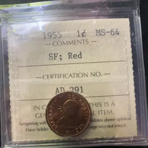 1955 Canadian 1 Cent Coin ICCS MS-64 Red SF