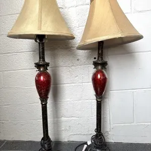 Glass and Metal Table Lamp Pair 32”