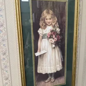 23x12 gold frame with green mat   Little girl