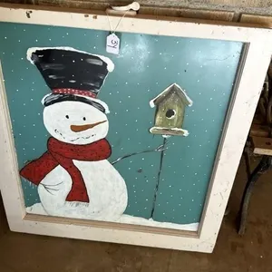 Snowman painted on window 26x28