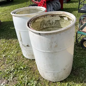 2 - WHITE PLASTIC RAIN BARRELS