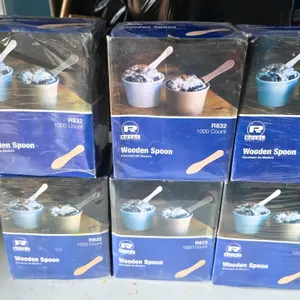 Royal R832 disposable wooden spoons. Packaged in (6) boxes of 1,000 count each, for a total of 6,000 spoons. Features eco-friendly wooden construction