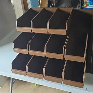 Cambro plastic condiment organizer. Features a 3-tier rack designed to hold 12 bins, includes 11 brown plastic bins. Suitable for holding packets, str