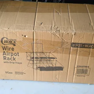 Choice 234APRK6 6-pot wire airpot rack. Features black wire construction designed to hold up to 6 airpots. Includes removable black plastic drip trays